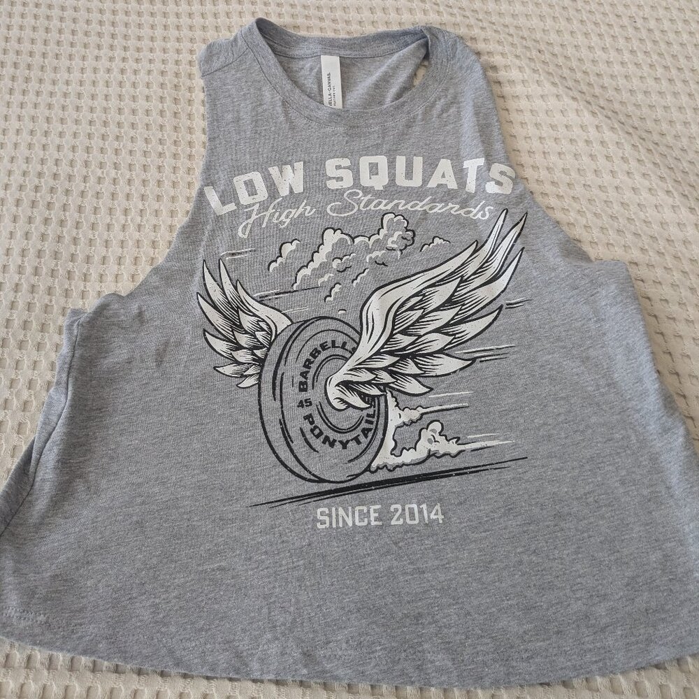 Barbells And Ponytails "Flying Weights" Racer Crop Top Sz S NEW